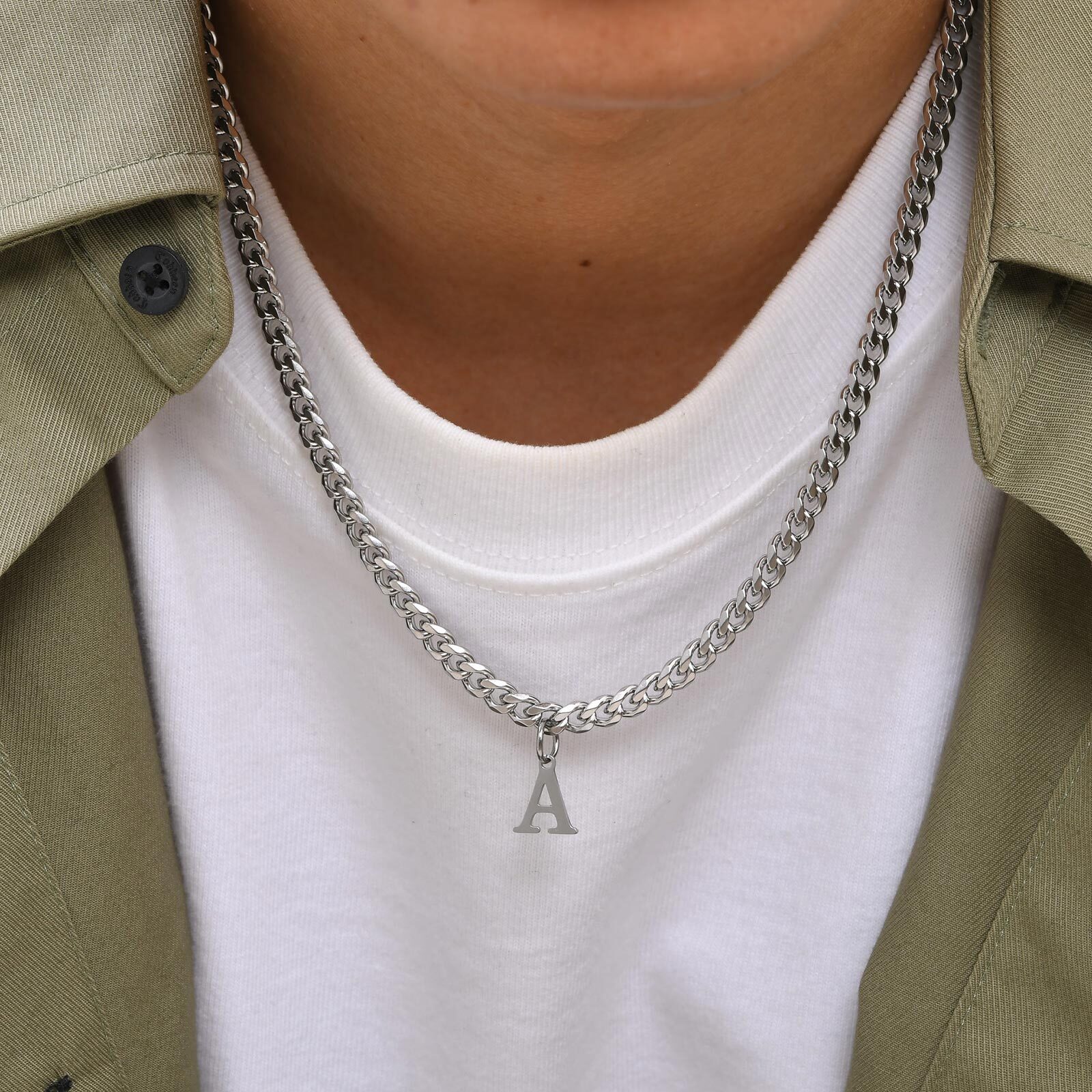 Vnox Classic Initial Letter Necklaces for Men Stylish Pendant with Cuban Chain
