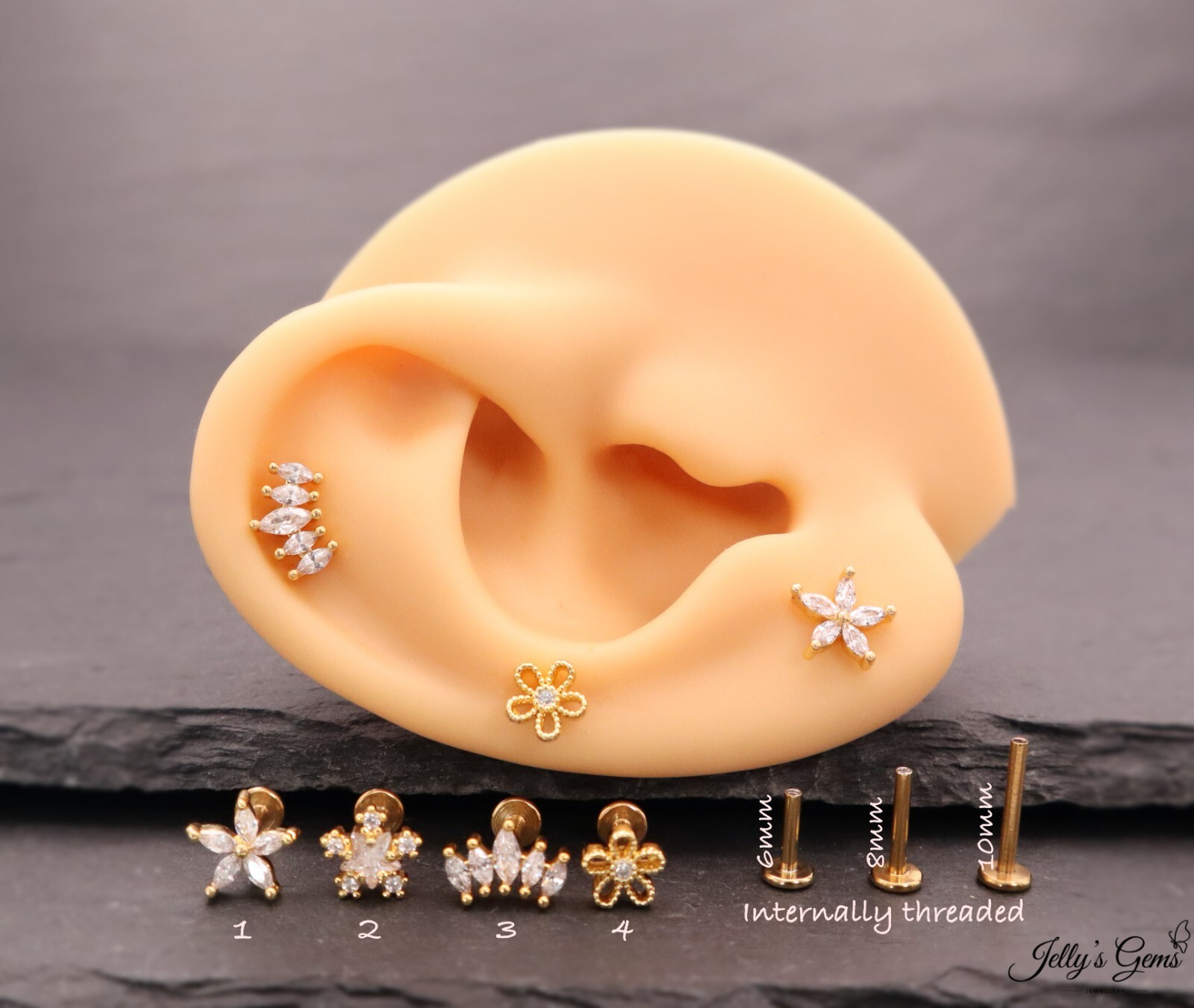 Internal Threaded Flat Labret Back Cartilage Helix Lobe Tragus Conch Earring UK