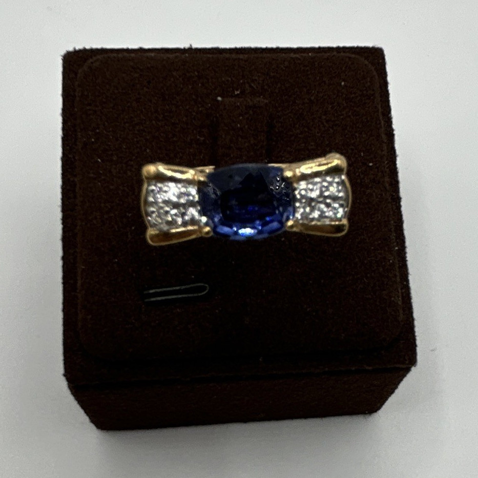 Ring Sterling Silver Gold Plated Blue Tanzanite 9.75mm