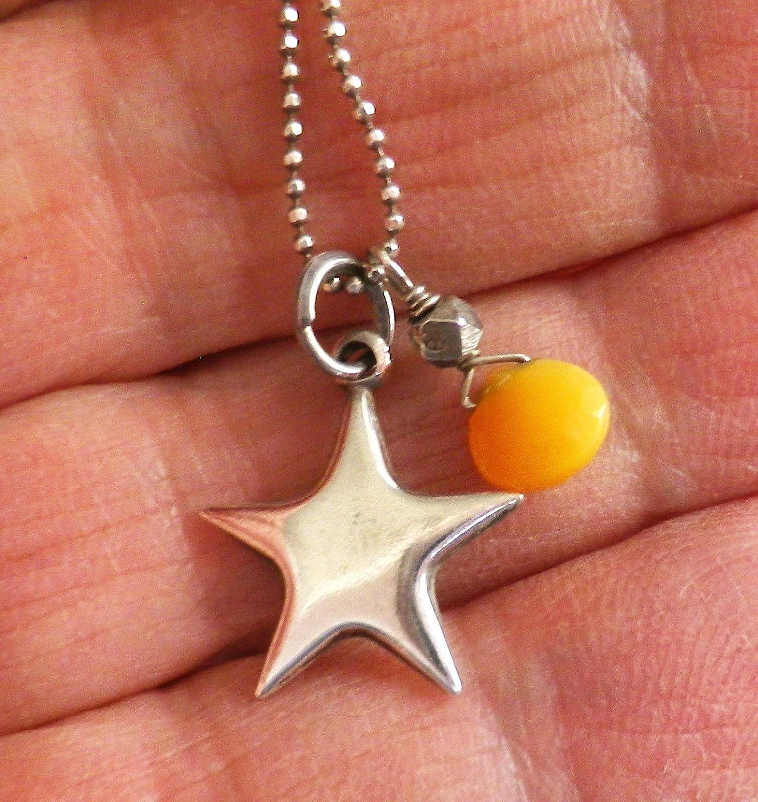 Mini Charm Necklace Silver Star and Yellow Gemstone Sterling Silver Necklace