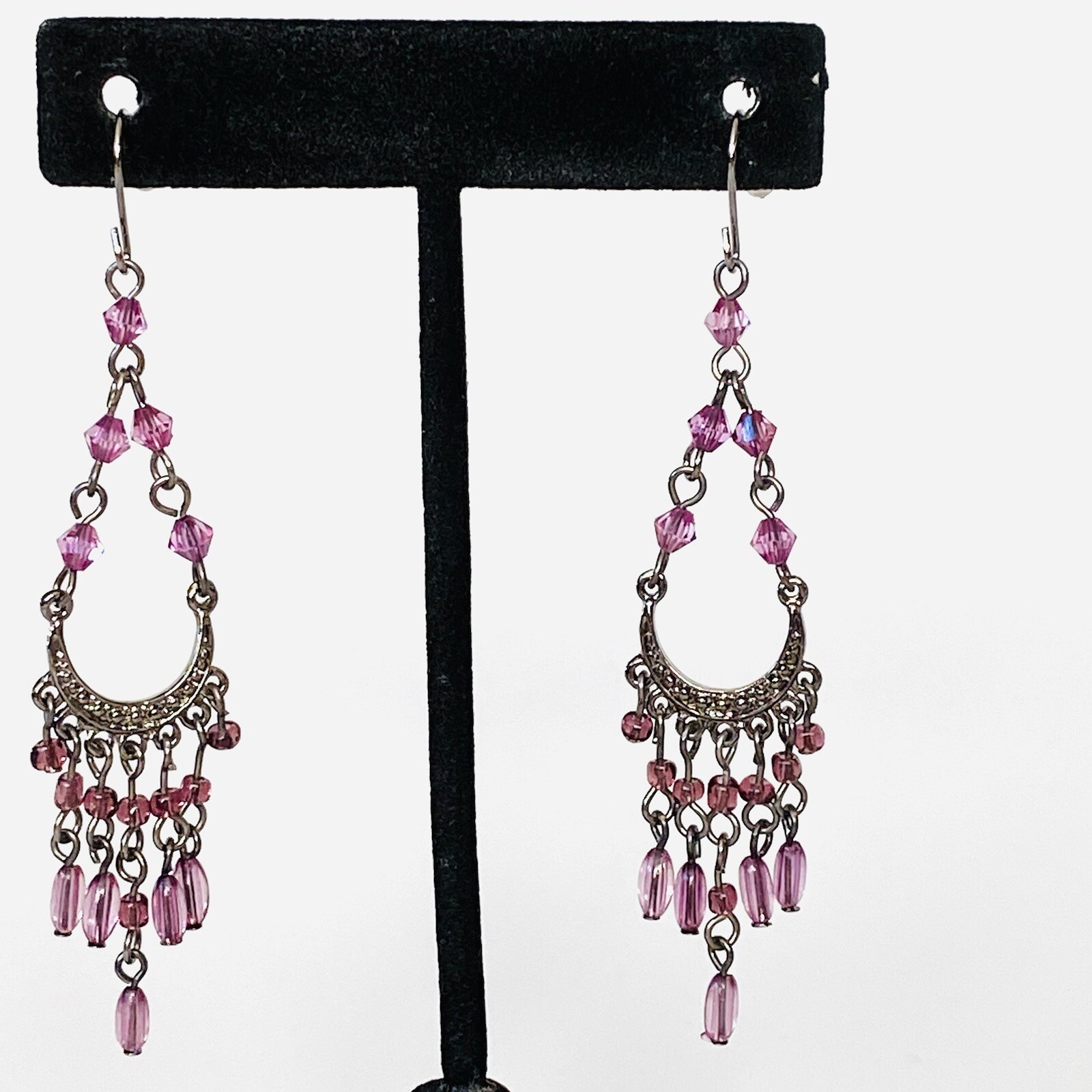 Earrings Chandelier Style Gun Metal Acrylic Beads Jewelry Fashion
