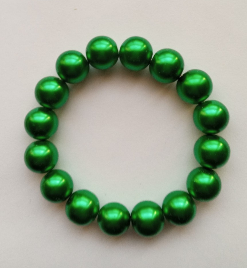 NEW 12MM GREEN GLASS PEARL BRACELET, BUY ANY 2 GET 3RD FREE