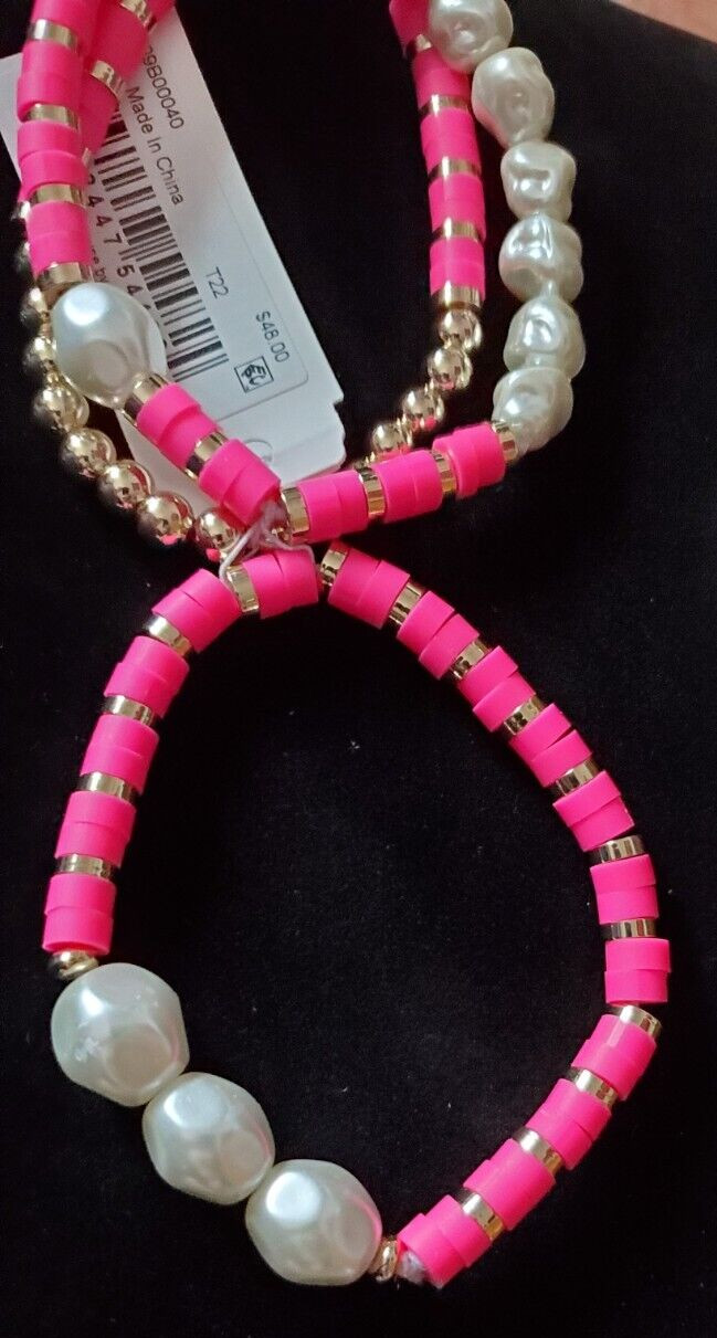 Karl Lagerfeld Paris Gold Plated Faux Pearl Strand Bracelet 3-Pc Set Pink J2
