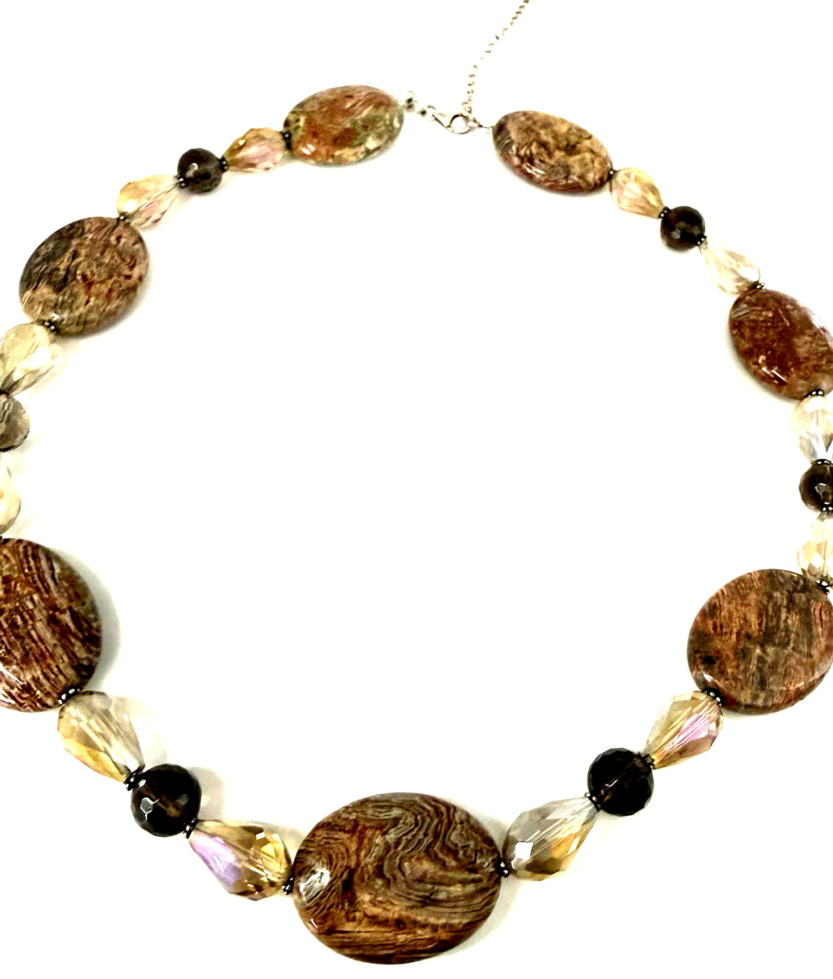 DONNA DRESSLER 17″ Chunky Brown/Orange Agate & Crystal 925 Sterling Necklace