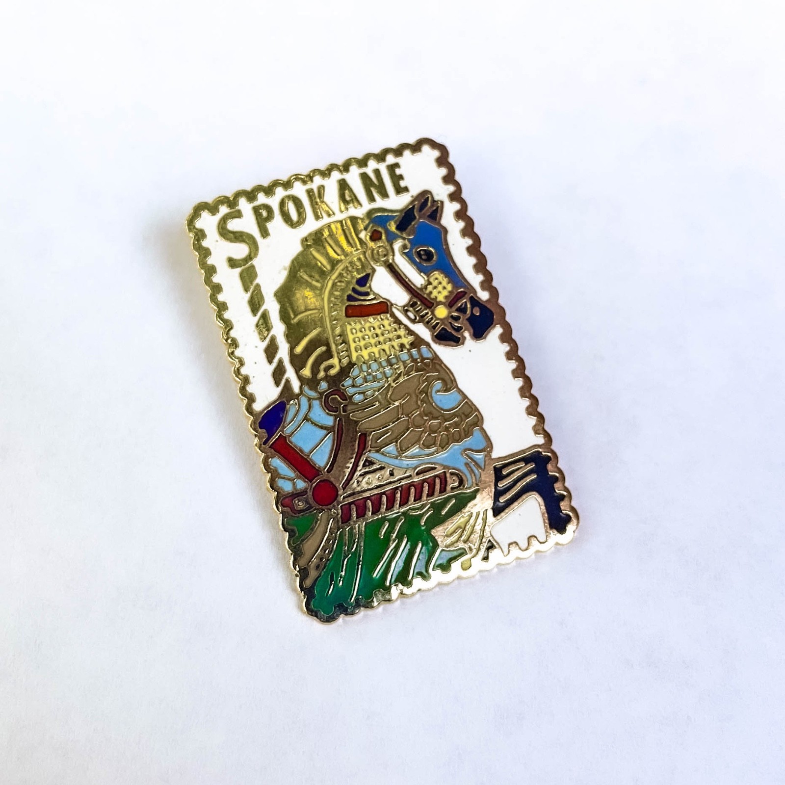 Vintage Spokane WA 1988 USPS Carousel Horse Postage Stamp Lapel Pin Souvenir