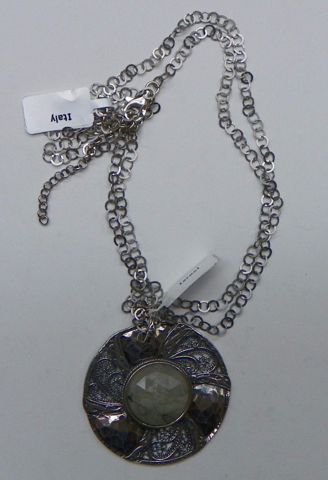 Sterling Silver – Green Rutilated Quartz Disc Chain 30g – Necklace (20″)