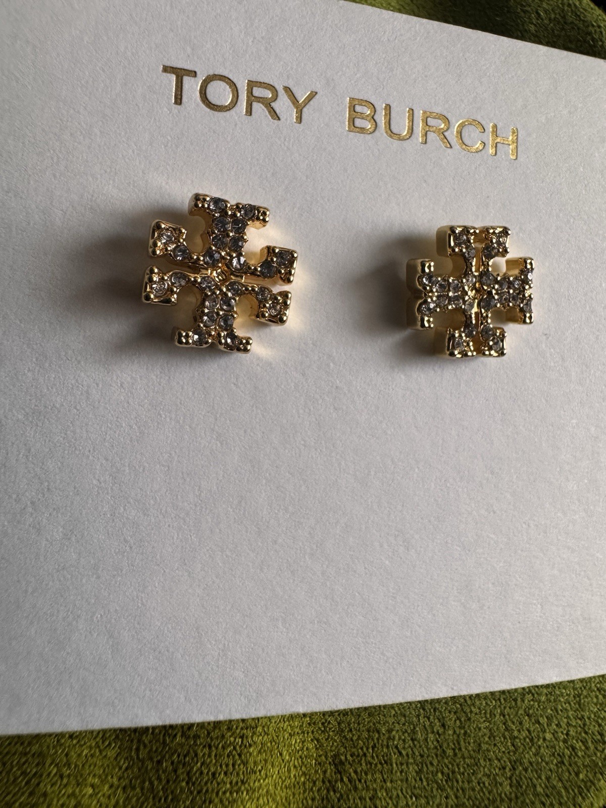TORY BURCH KIRA CRYSTAL LOGO STUD EARRINGS Gold – Holiday Christmas Gift for Her
