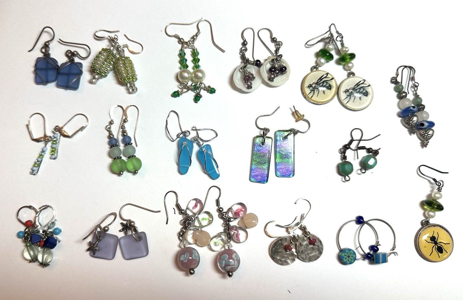 LOT 16 Pair Beaded Whimsical Colorful Pierced Earrings Dangle