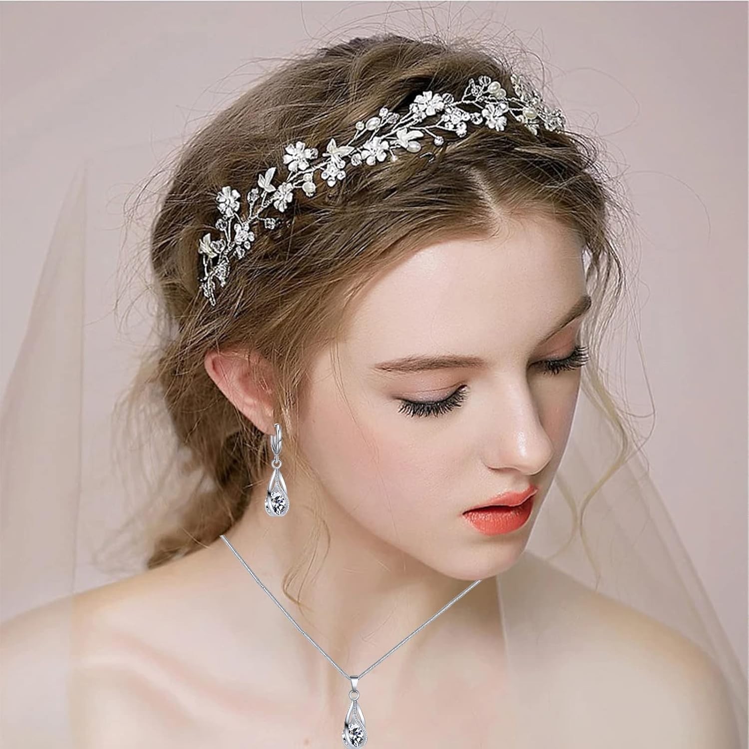 Elegant Silver Jewelry Set with CZ Pendant Necklace & Earrings for All Occasions