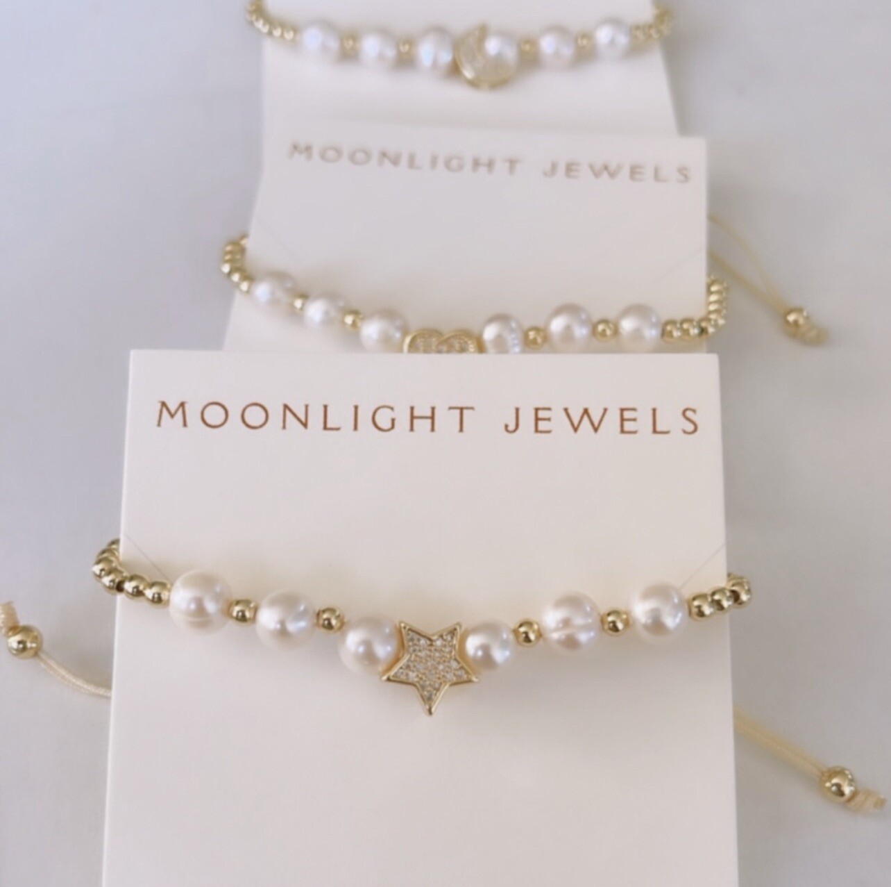 Gold Pave Star Beaded Stackable Adjustable Bracelets