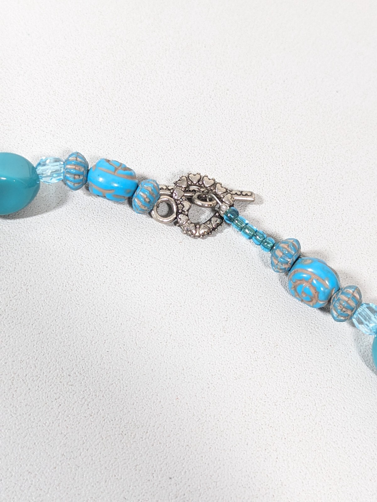 Beach Coastal Boho Blue Acrylic Leaf Charm Bead Bali Style Necklace 18.5 inches