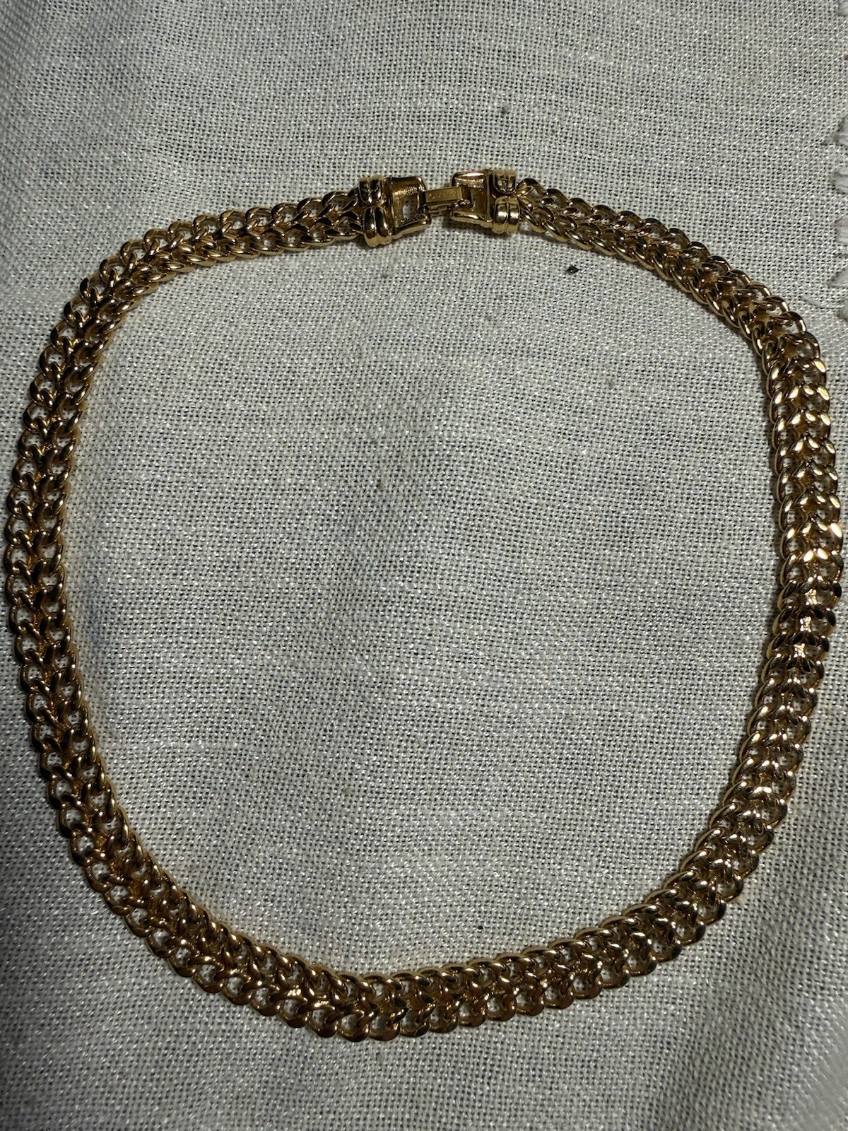 #6 Monet Gold Tone Curb Link Chain Necklace Box Clasp Signed Monet 16” No Stone