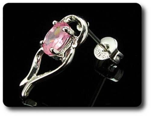 Earrings Pink Sapphire 0 3/32×0 9/32in Gold Plated White 18, K