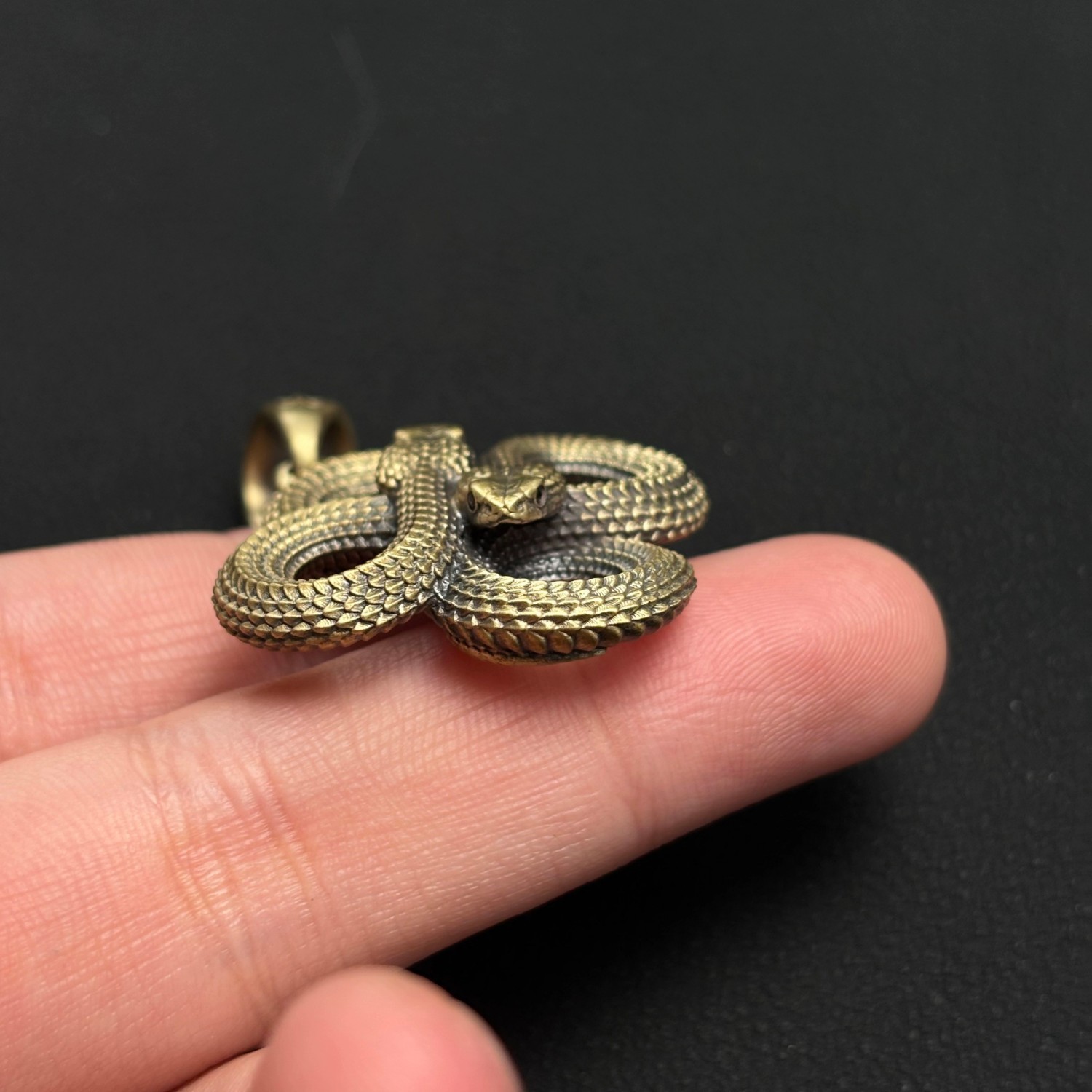 Brass Double Snake Pendant Infinity Design Black Zircon Eyes Renewal Symbol