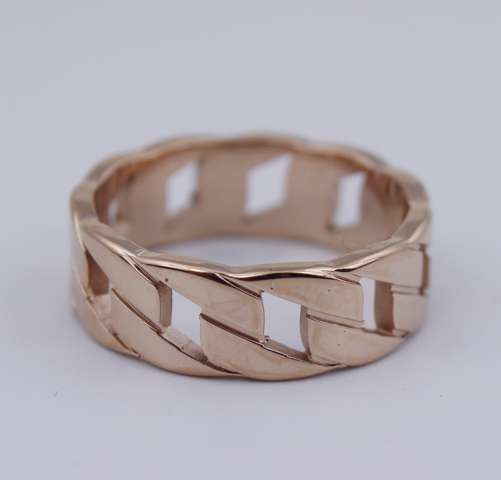 Women Girl Rose Gold Plated Titanium Stainless Steel Cuban Link Chain Ring 7