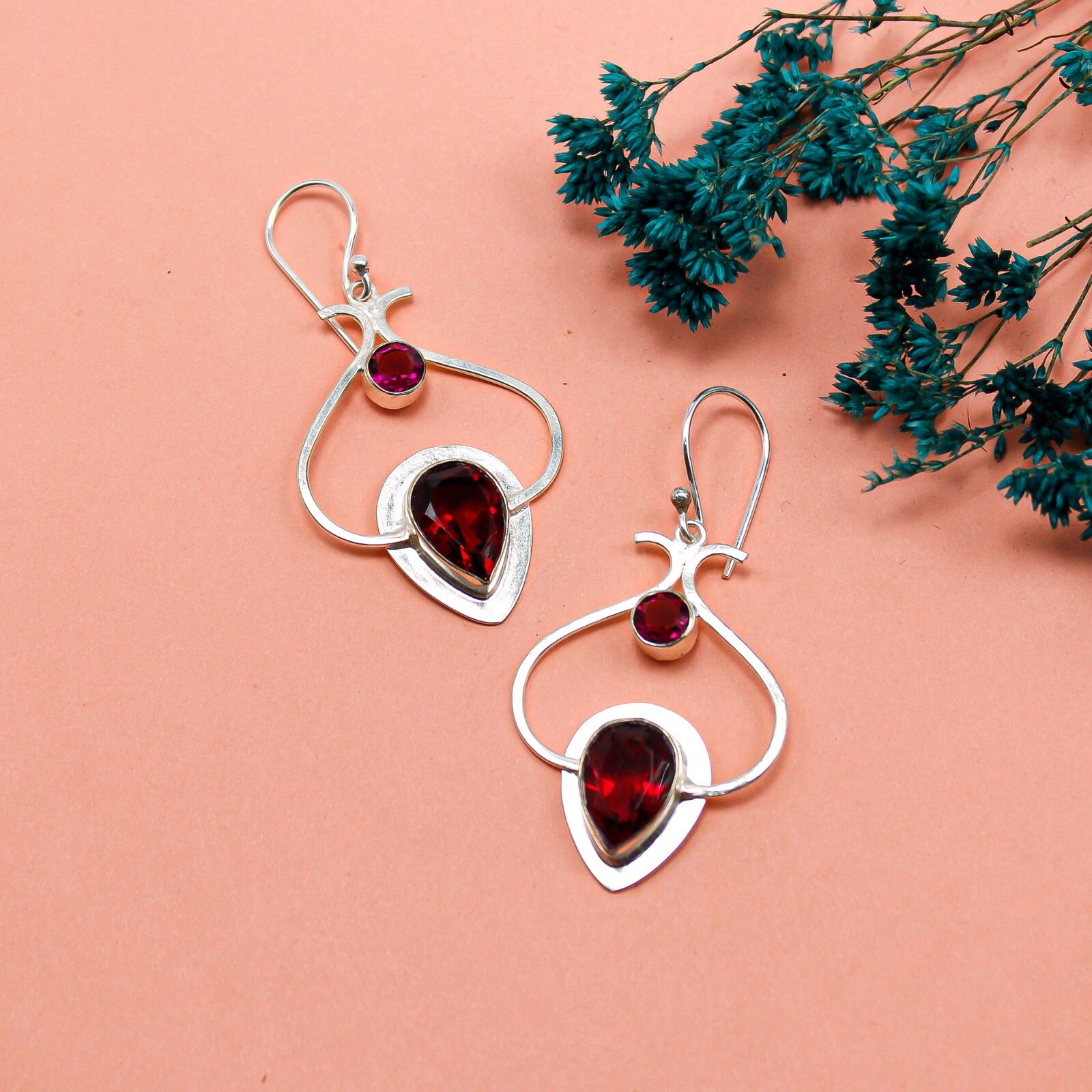 Pink Rubellite Gemstone Jewelry 925 Silver Handmade Earrings 2.2″ For Girlfriend