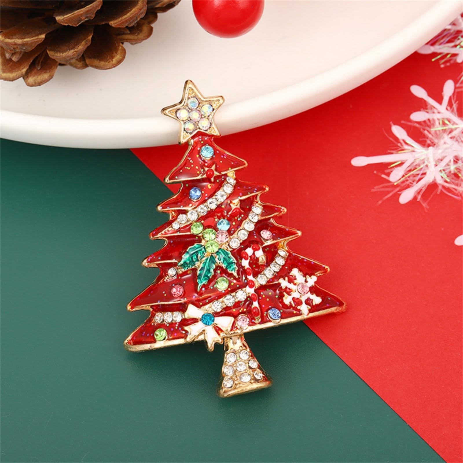 Christmas Tree Brooch for Women Vintage Colourful Christmas Tree Star Cane Br…
