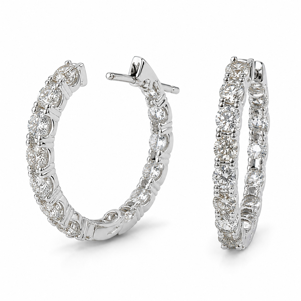 925 Sterling Silver Diamond Hoop Earrings White Gold Plated CZ Huggie Hoops