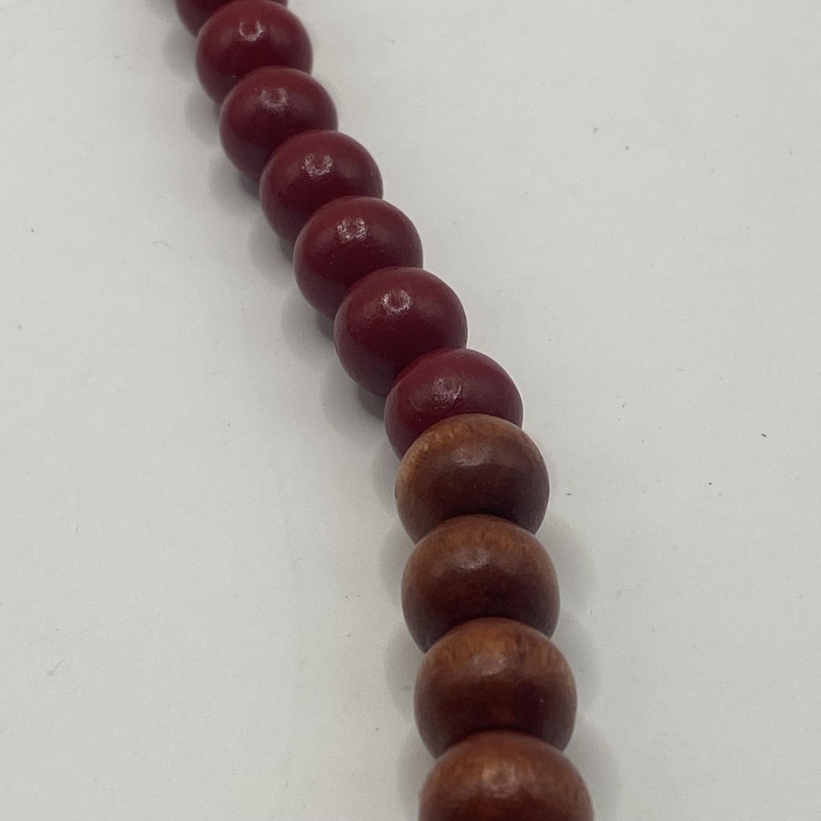 Brown Red Wood Beaded Necklace Brass Oval Center 24 In Boho Womens Jewelry