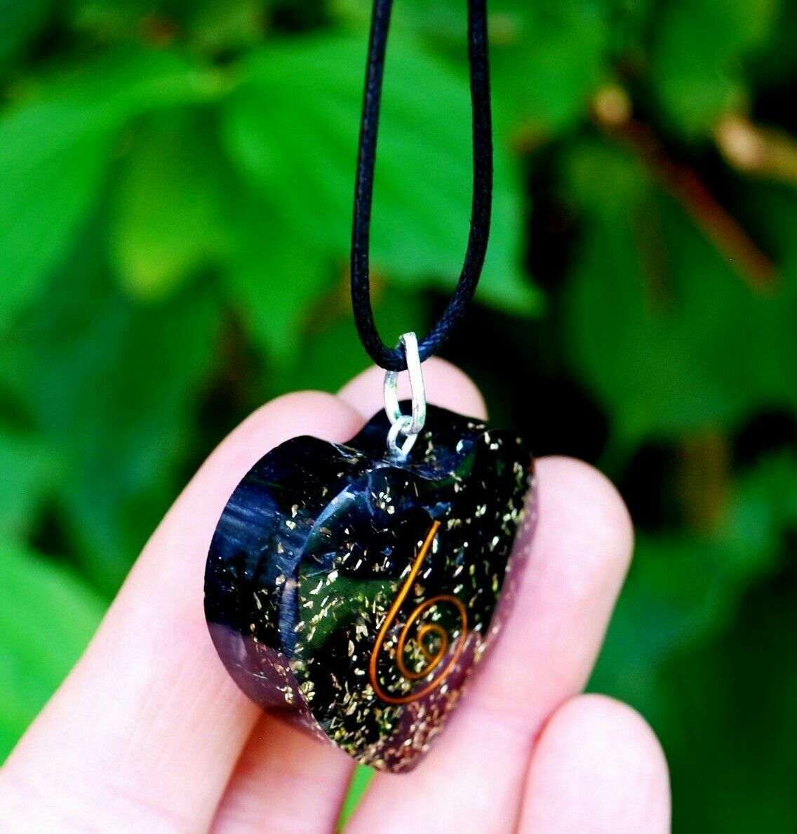 Natural Black Tourmaline Necklace Orgonite Crystal Heart Orgone Energy Pendant