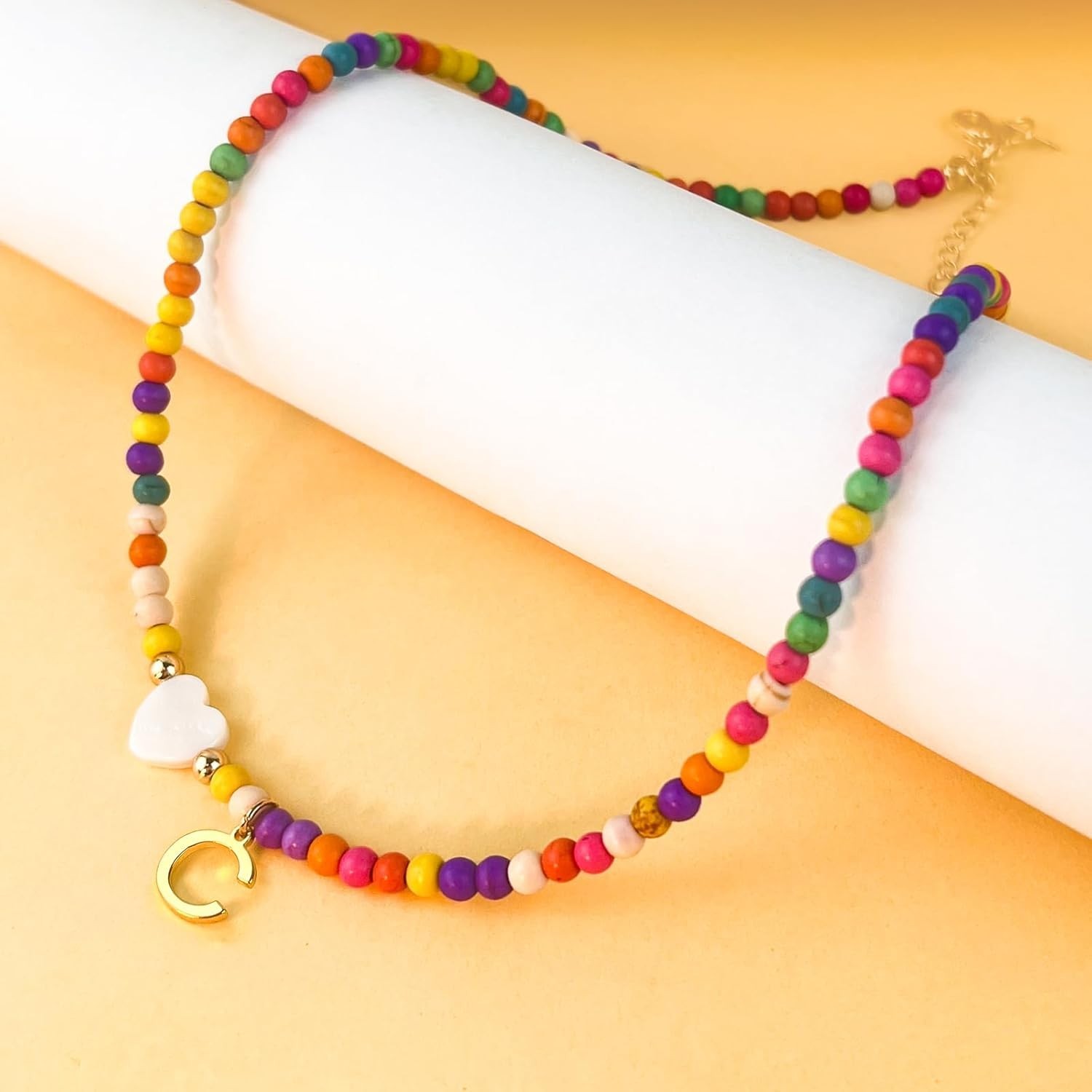 Colorful Beaded Initial Necklace Gold Plated Letter Choker for Women Girls