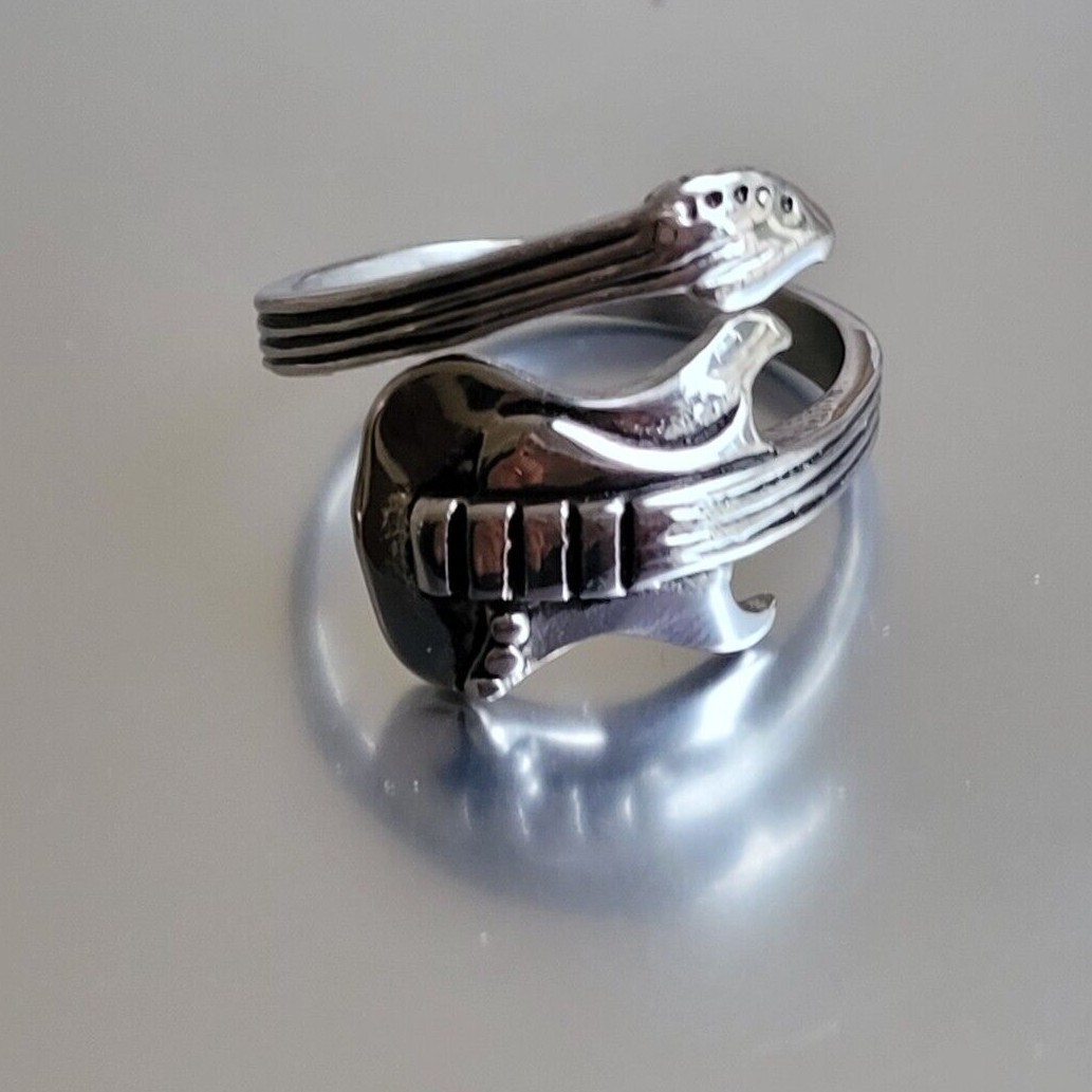 Stainless Steel Guitar Spoon Ring – Musician Adjustable Boho Band