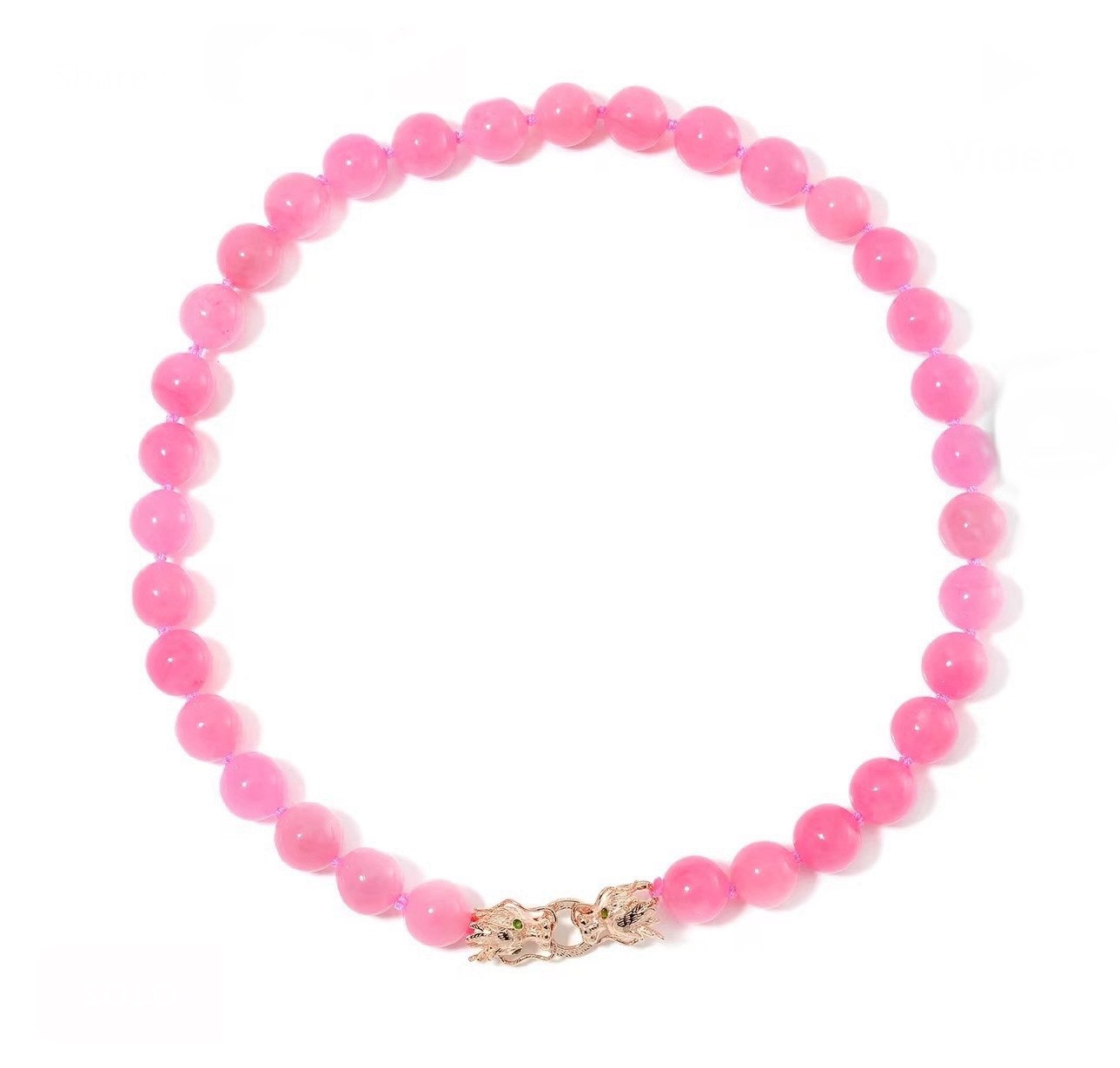 LAVISH GENUINE PINK JADE NECKLACE WITH DRAGON CLASP 18k ROSE GOLD & 925 SILVER