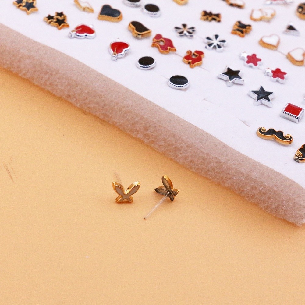 36 Pairs Mixed Color Flower Cartoon Enamel Stud Earrings Set Plastic Resin
