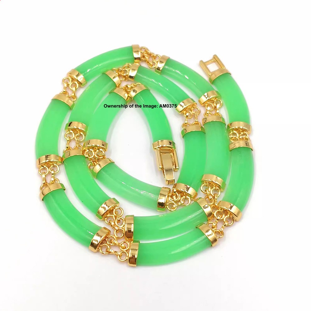New Heated Light Green Jade 8mm Rectangle Yellow Plated Neacklace 20inch ForHer