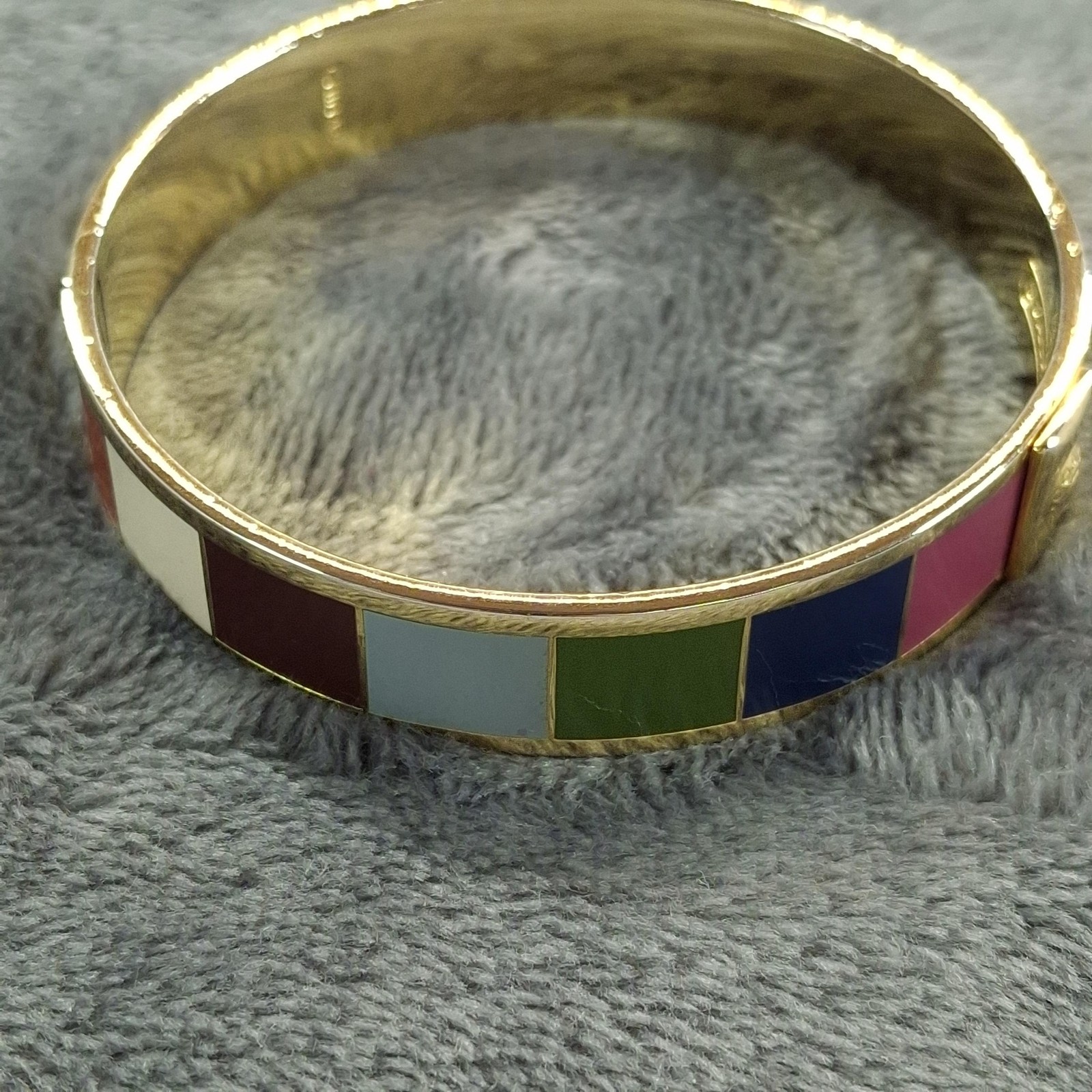 Coach Enamel Bangle Bracelet Gold Tone Multicolor Colorblock Slip On Signed