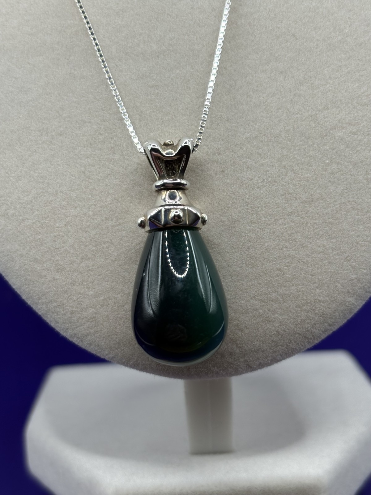 Teardrop Green Agate Sterling Silver Boho Pendant Necklace, Handmade Filigree…