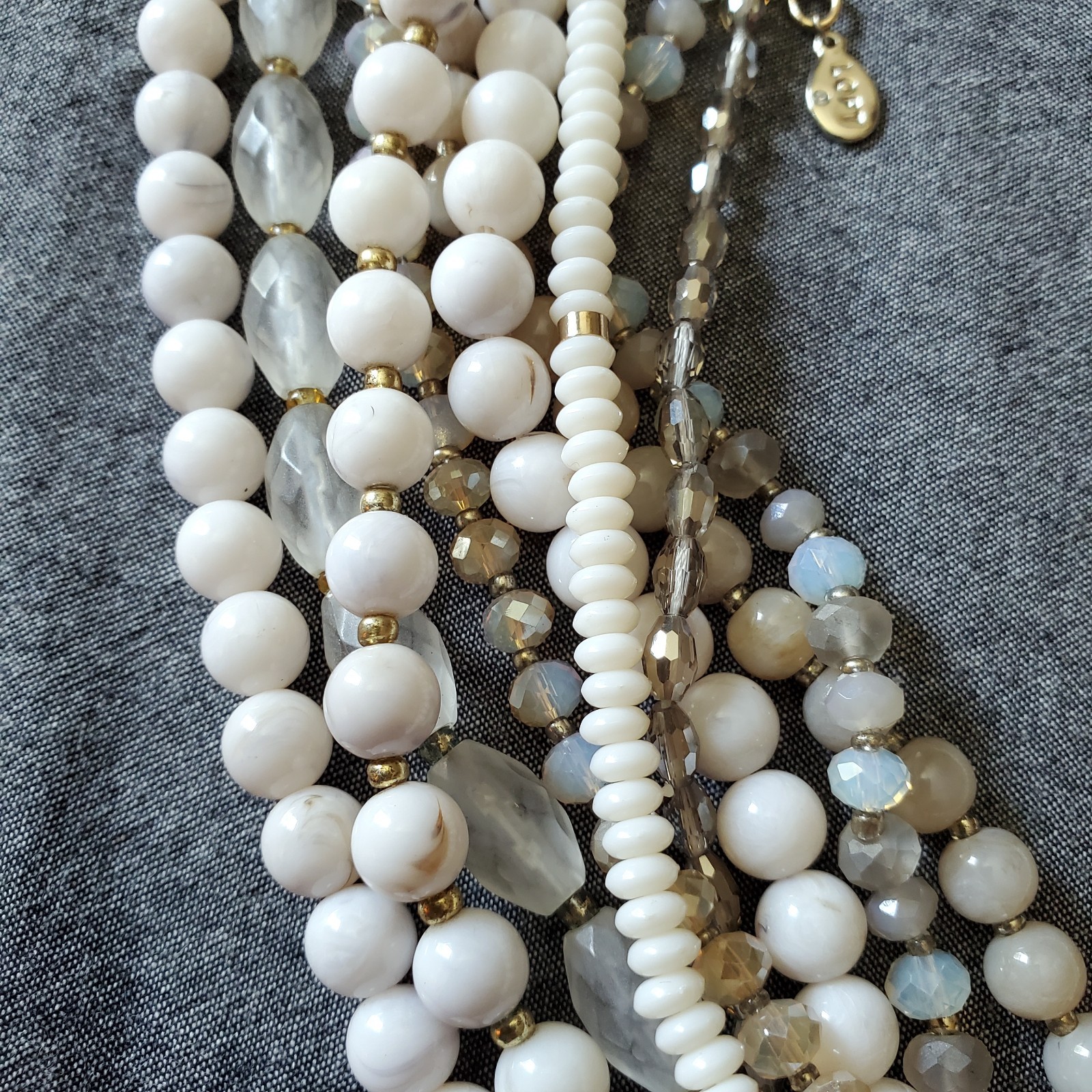 LOFT White and Gray Multistrand Necklace, 18 inch statement necklace