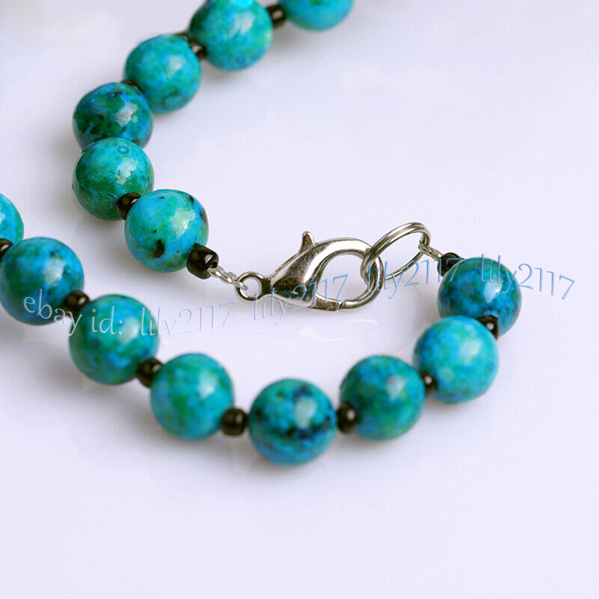 3 Rows Natural Azurite Chrysocolla 4-12mm Round Beads Layered Necklace 18-20”