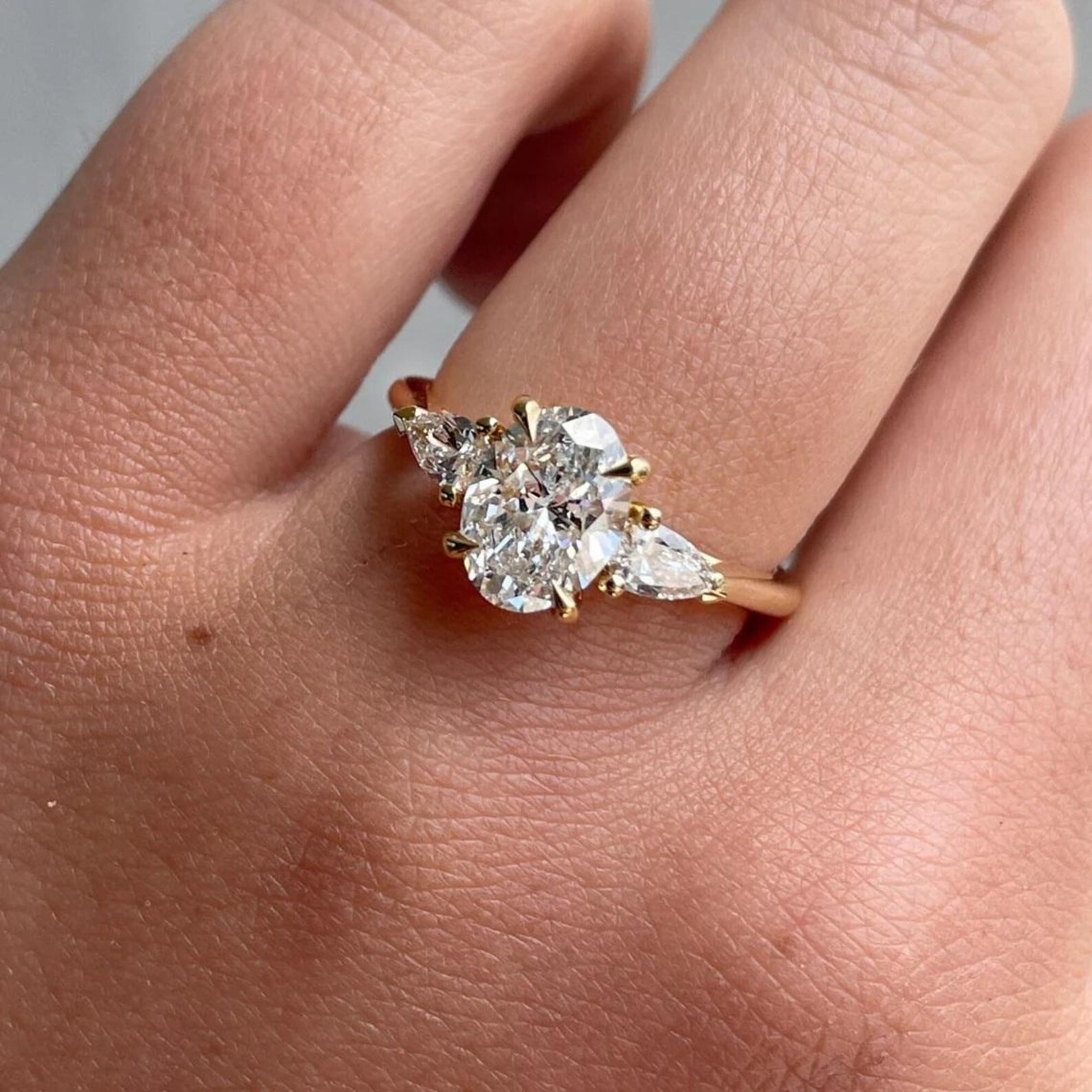 Oval Cut Triloyg Ring 2 CT Oval Moissanite Engagement Ring, Anniversary Gift