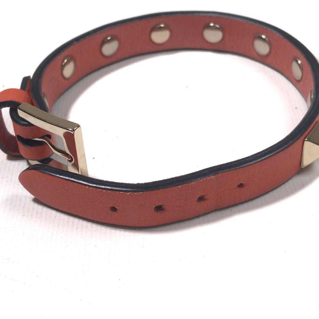 VALENTINO GARAVANI Rockstud Orange Leather Bracelet Goldtone Italy