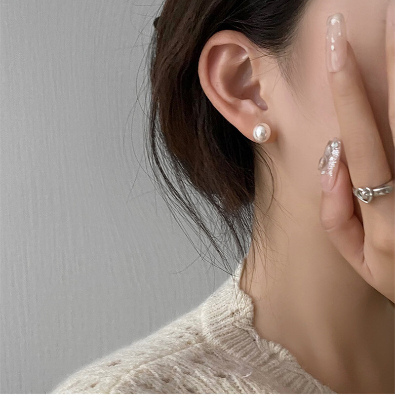 NEW White Genuine Cultured Freshwater Pearl Stud Earrings 925 Sterling Silver US