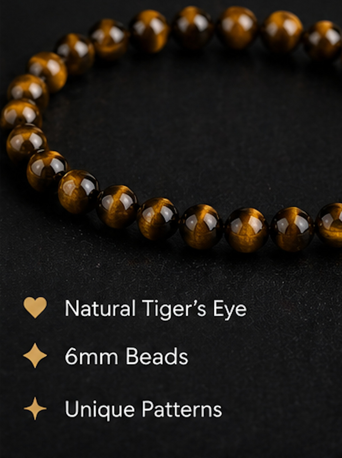 6mm Tiger’s Eye Bracelet Genuine Natural Crystal Beaded 1 PIECE or BULK 6 PACK