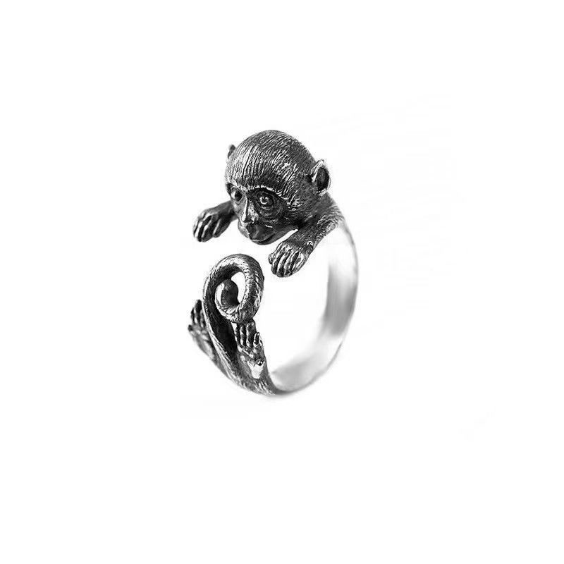 Antique Style Unisex Punk 3D Monkey Silver Adjustable Band Ring