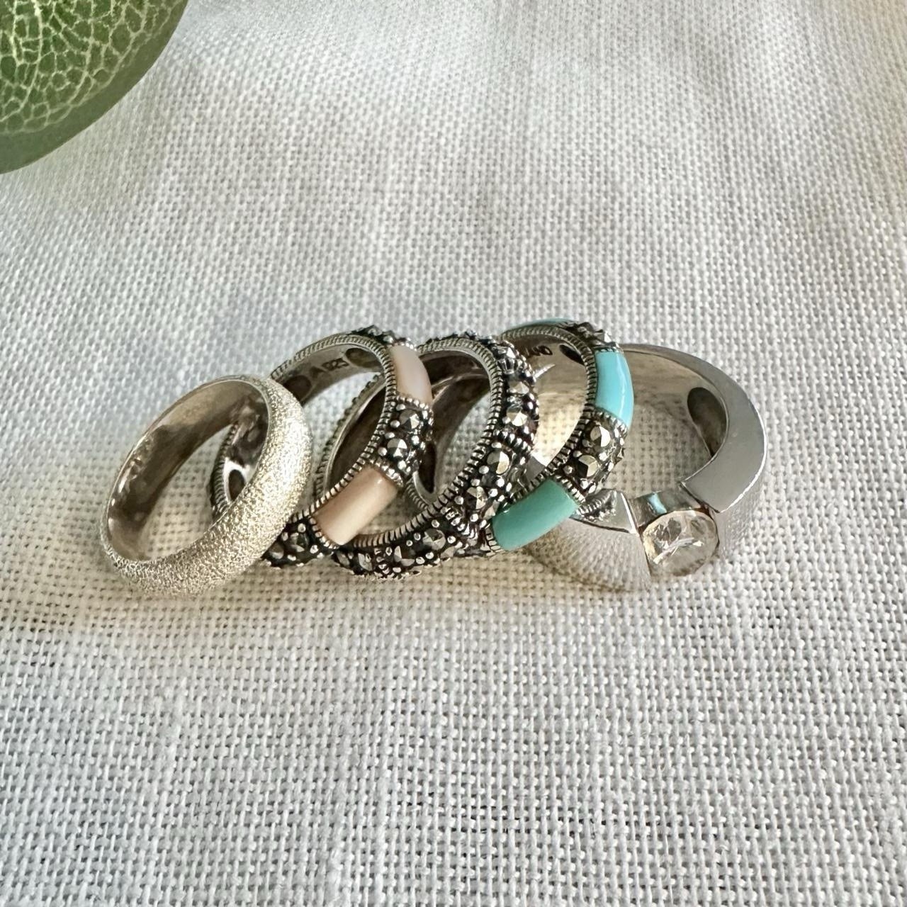 Vintage Thailand Sterling Silver A925 Marcasite Rings, Set Of 5