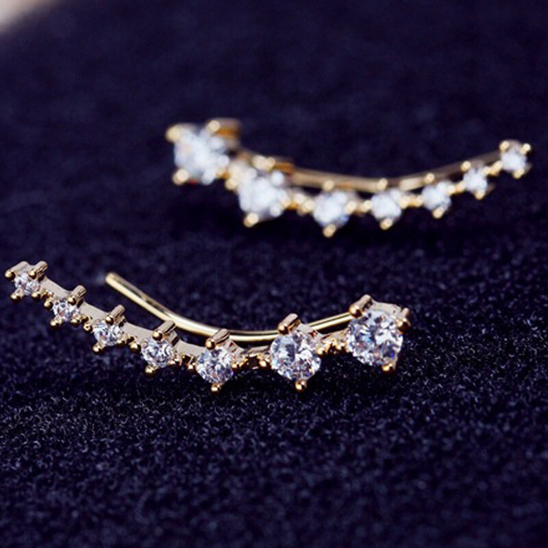 SINGLE ROW EARRING HOOK CUFF PAIR PINK CLEAR MULTI COL GOLD SILVER PLATE