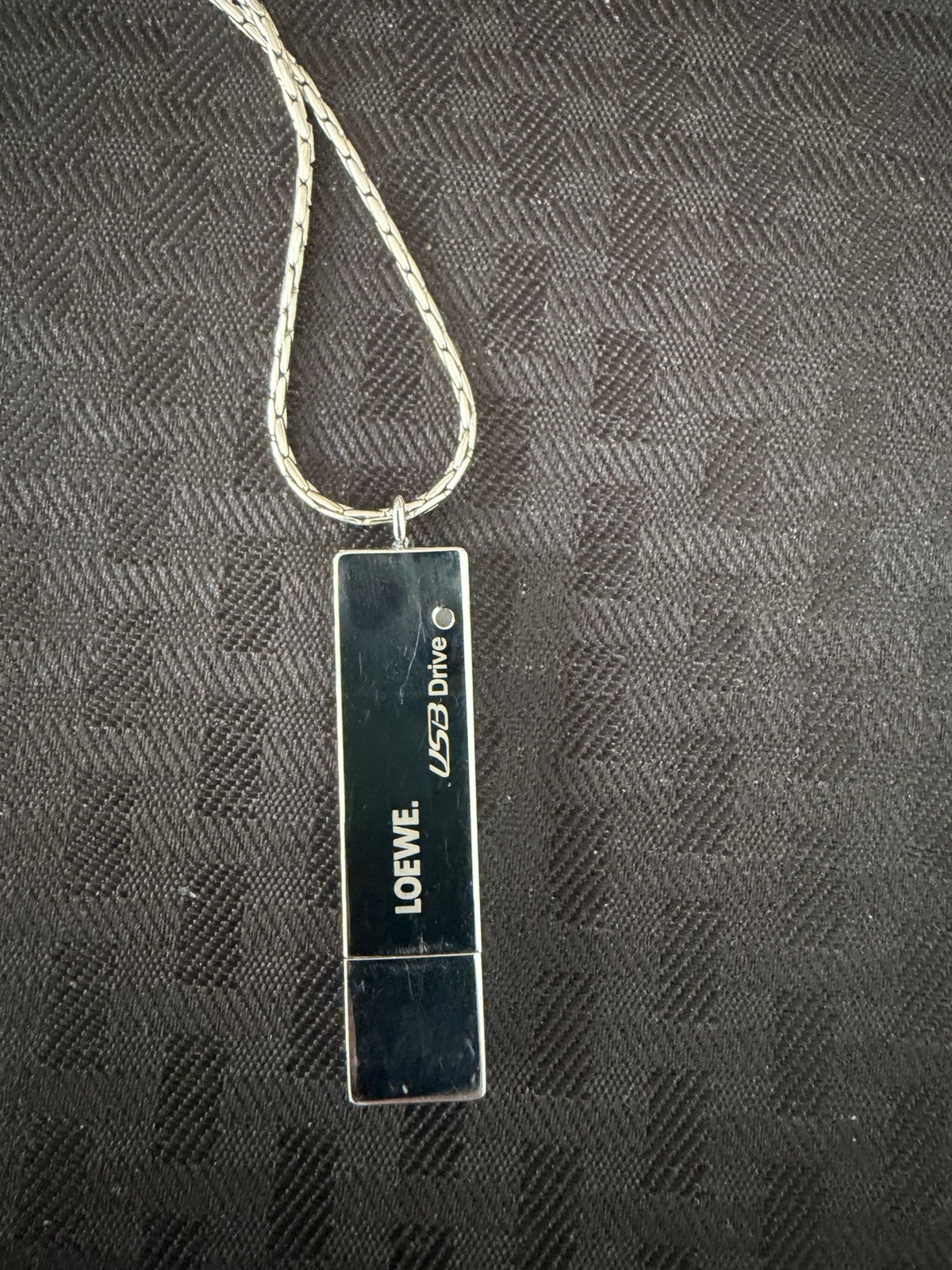 LOEWE USB Drive Pendant Necklace Silver Tone Box Chain Novelty Tech Jewelry
