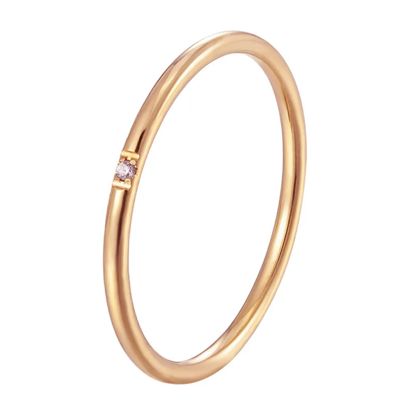 Stainless Steel Thin CZ Band Women 1mm Geometric Prong Classic Wedding Jewelry