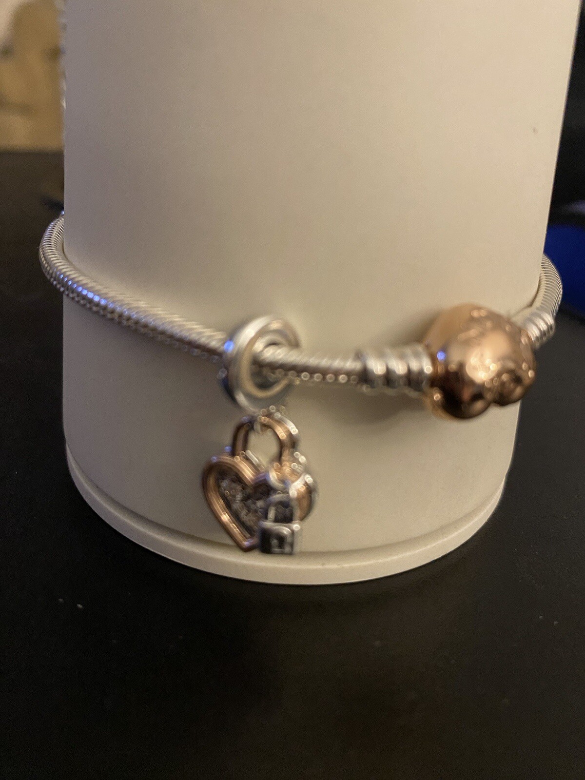 Pandora Silver Bracelet with Rose Heart Clasp size 23-9.1”Free Charm