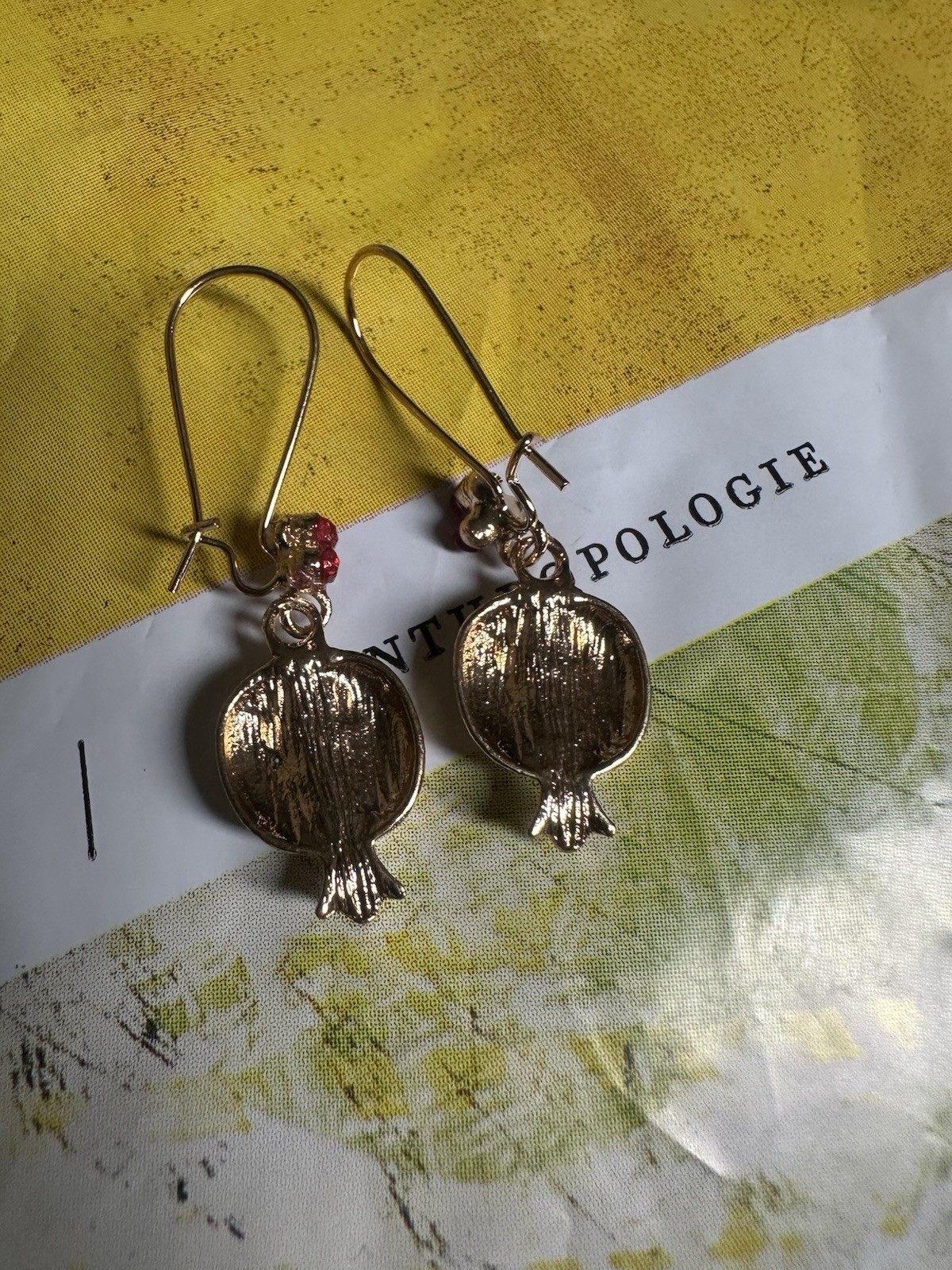 Anthropologie Red Pearl Pomegranate Earrings Greek Roman 14k Gold Dangle Pom