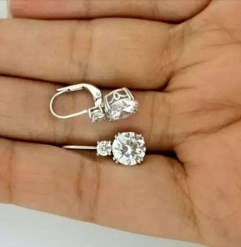 New Piece 1Ct Round Cut Simulated Diamond Dangle Earring’s 14K White Gold Plated