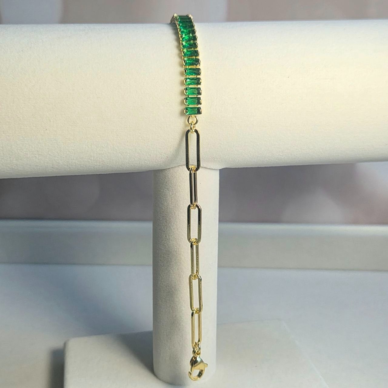 Baguette Cubic Zirconia Bracelet 18K Gold Plated Copper