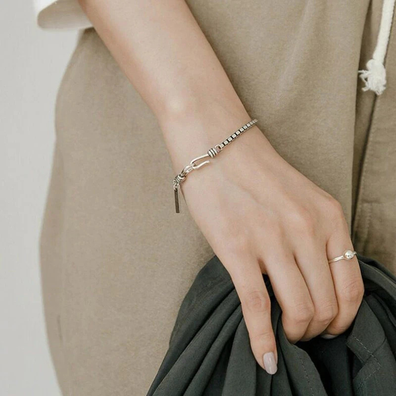 Women’s 925 Sterling Silver Beads Handmade Retro, Geometric Bracelet Gift.