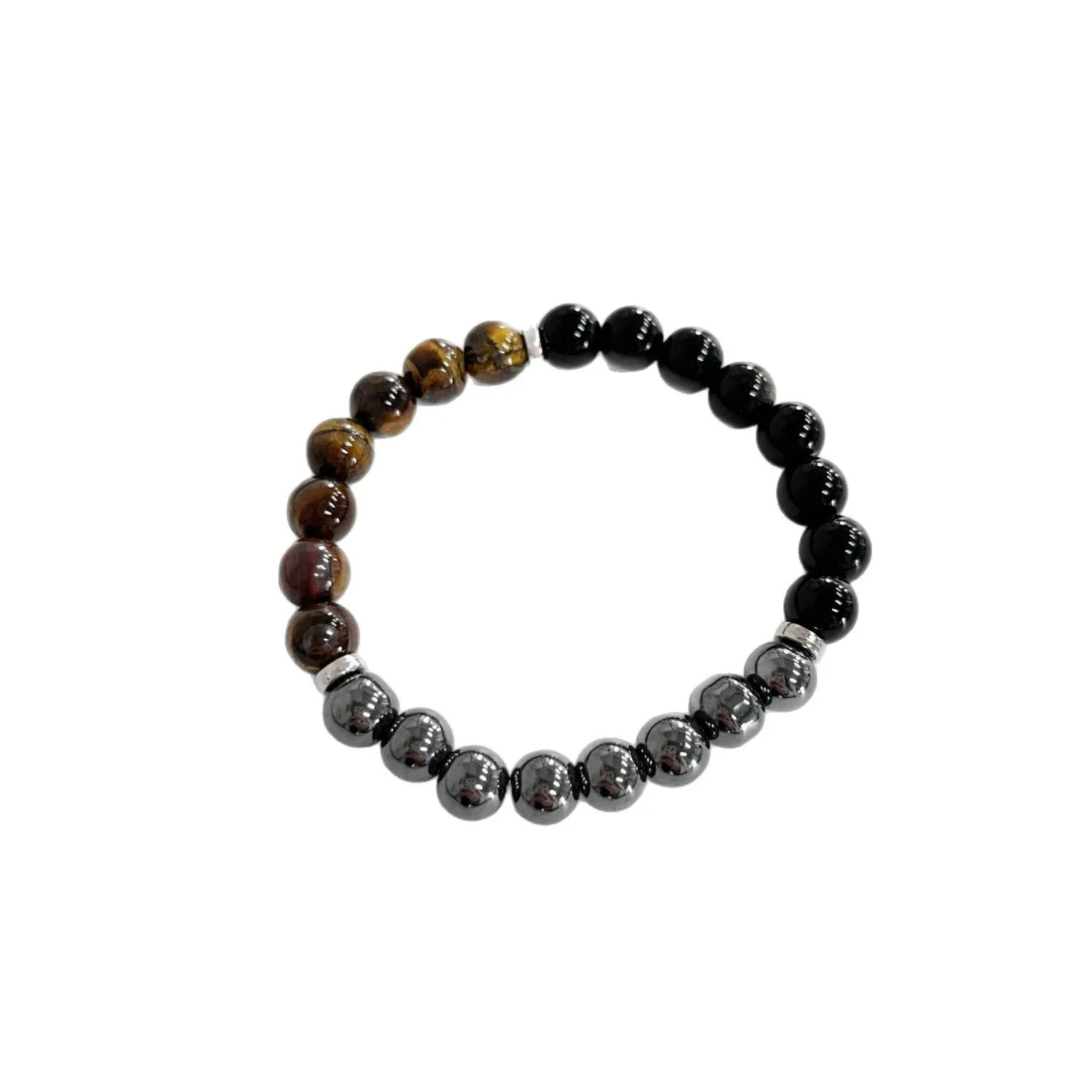 Natural Triple Protection Stretch Bracelet 8mm Tiger Eye Black Obsidian Hematite