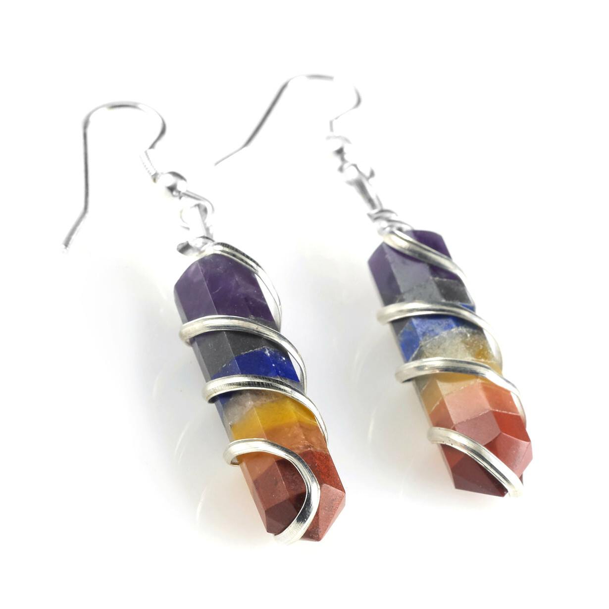 7 Chakra Gemstone Point Earrings Rainbow Crystal Earring for Reiki Energy Heal