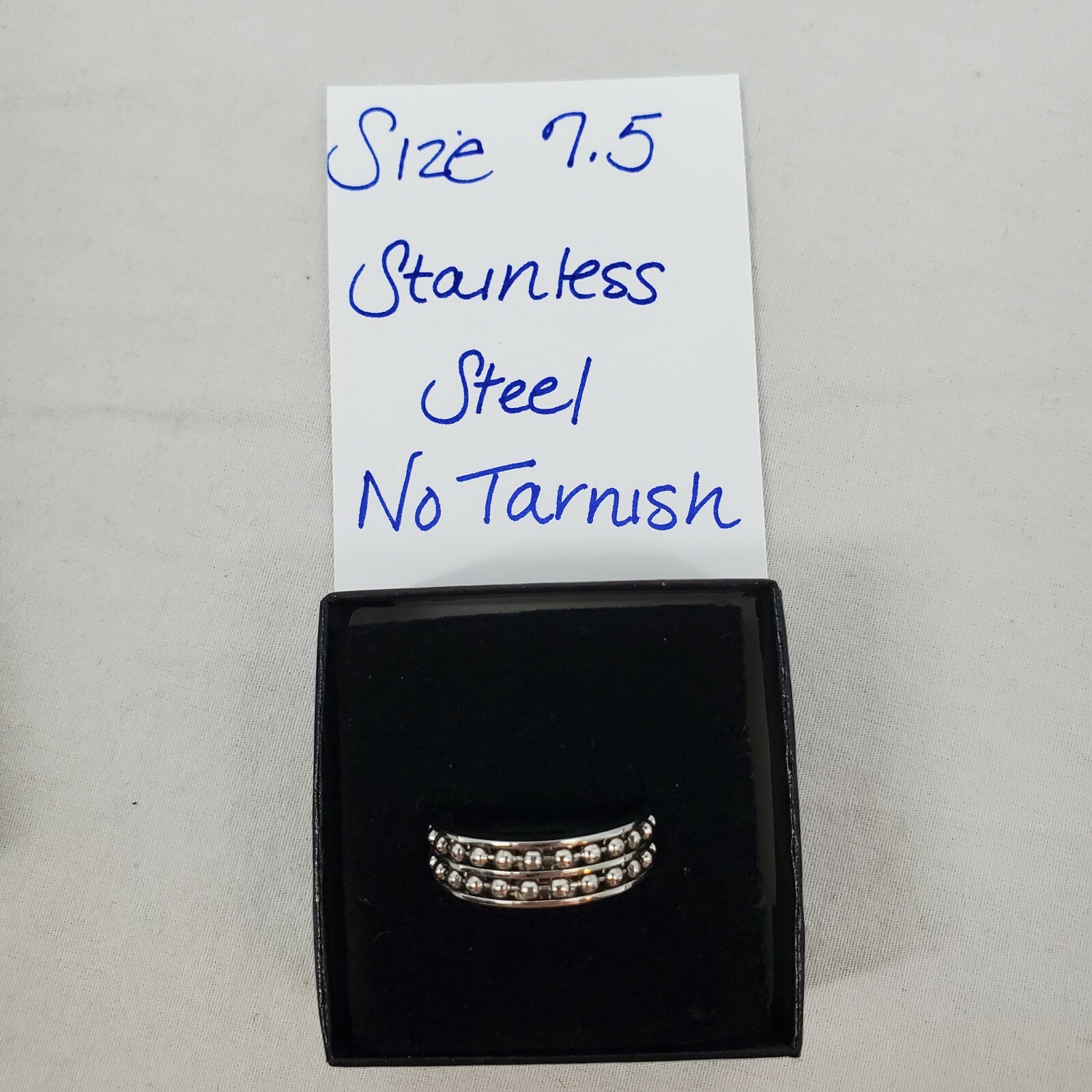 Stainless Steel No Tarnish Ball Chain Inlay Ring Men’s Size 7.5